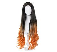 ydound 2022 Cos Wig Parrucche Cosplay sfumate Nezuko for Demon Slayer Kimetsu No Yaiba Anime Lunghe Ombre Parrucche Ricci Nere Arancioni con Cappuccio