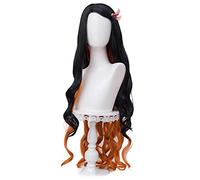 ydound 2022 Cos Wig Parrucche Nezuko for Demon Slayer Anime Cosplay Parrucche Lunghe Ricci Arancioni e Nere con Cappuccio