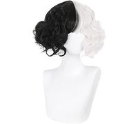 ydound 2022 Cruella Black And White Girl Half Black Black A Mezza Nero Mezzo Bianco Breve Parrucca Curly Queen+ Wig cap Halloween Cosplay ( Color : White And Black )