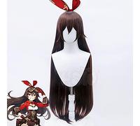 ydound 2022 Game Genshin Impact Cosplay Amber Wig Marrone Scuro Capelli Lunghi Parrucca Sintetica in Fibra di Capelli + Rete della Parrucca di Marca