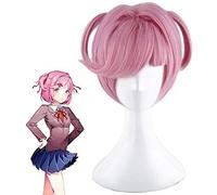 ydound 2022 Gioco DDLC Doki DOKI Letteratura Club Natsuki Parrucca Cosplay Breve Pink Parrucca for Capelli + Cappuccio Parrucca Resistente al Calore Sintetico