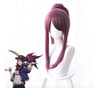 ydound 2022 Gioco LOL KDA Akali Parrucche Cosplay Style The Rogue Assassin Donne Donne Esplosione Capelli trasformati Coda for Cavalli Halloween Parrucche di Natale