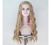 ydound 2022 Hobbit Elf Queen Galadriel 70cm Blonde con Orecchie a Punta ondulata Resistente al Calore Resistente ai Capelli Sintetici Cosplay Partito di Halloween + Tappo della Parrucca Libera