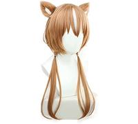 ydound 2022 Minato Aqua Cosplay Parrucca Girls Long 2 Trecce Pink Blue Capelli Sintetici Halloween Party Play Play +cap ( Color : Brown White )
