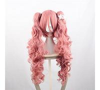 ydound 2022 One Piece Ghost Princess Perona Parrucche Cosplay Pink Pink Parrucca Sintetica ondulata Lunga riccia con Chip Double Ponytails + Tappo della Parrucca Libera