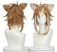 ydound 2022 Parrucca Cosplay Genshin Impact Gorou, con Parrucche Marroni for Le Orecchie for la Festa di Halloween Carnevale di Halloween con Parrucca con Cappuccio for Parrucca Gratuito