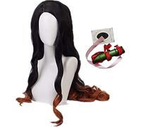 ydound 2022 Parrucca Cosplay Kamado Nezuko for Demon Slayer Kimetsu No Yaiba 37 Pollici Lungo Riccio Nero Arancione Gradiente di Gradiente con bambù+ Cappuccio Nastro Rosa