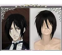 ydound 2022 Parrucca di Alta qualità Black Butler Sebastian Michaelis Wig Breve Black Capelli Sintetici Resistenti al Calore Capelli Cosplay + Cappuccio Parrucca