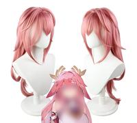 ydound 2022 Parrucca Genshin Impact, Parrucca Yaemiko for Cosplay Anime, Parrucca Rosa Lunga con Cappuccio for Parrucca Gratuito, for Halloween, Feste, Carnevale, Vita Notturna, concerti, Matrimoni