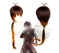 ydound 2022 Parrucca Genshin Impact, Parrucca Zhongli Cosplay Anime, Parrucca Marrone Sfumata con Cappuccio for Parrucca Gratuito, for Halloween, Feste, Carnevale, Vita Notturna, Concerti, Matrimoni