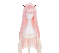 ydound 2022 Zero Due Parrucca, Cara nella Parrucca di Cosplay Zero Zero Two 002 con corni e Tappo della Parrucca, Parrucca di Cosplay Anime Dritto Lungo ( Color : Zero Two 002 )