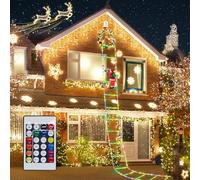YdseozOA Catena di luci a LED a forma di Babbo Natale, 3,1 m, 124 LED, con telecomando, per interni, esterni, finestre, decorazioni natalizie