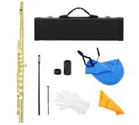 YDVGERTH Flauto traverso 16 Fori Aperti Chiusi Chiave C Flauto Strumento Musicale Flauto da Concerto Flauto Traverso Professionale Placcato Argento con Chiave E(Gold)