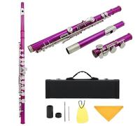 YDVGERTH Flauto traverso Strumento A Fiato Trasversale per Flauto da Concerto in Rame Bianco con Chiave C A 16 Fori Chiusi con Accessori per Portachiavi E(Rose Red)