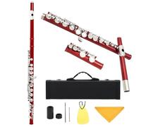 YDVGERTH Flauto traverso Strumento A Fiato Trasversale per Flauto da Concerto in Rame Bianco con Chiave C A 16 Fori Chiusi con Accessori per Portachiavi E(Red)