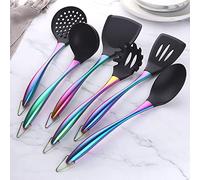 YDware - Set di 6 utensili da cucina in silicone, con spatola e utensili resistenti al calore, antiaderenti, con manico in acciaio, colore: arcobaleno