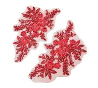 YDYAENIO 2PCS 21 * 22CM 3D Beaded Flower Gown Appliques Sewing Patch Lace Sequin Embroidery Applique Sew On Patches for Dresses Adatto per Abiti da Sposa(Red)