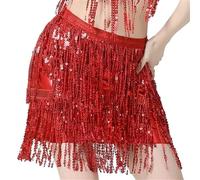 YDYAENIO Gonna Aderente con Frange di Paillettes da Donna - Minigonna Aderente a 3 Strati Lucida for la Danza(Red,XL)