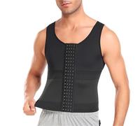YDYAENIO Maglietta Compressione Uomo Canotta Modellante a 4 File con Ganci, for Il Controllo della Pancia, for allenare la Vita, da Uomo, Contenitiva, Cintura Addome Sottile(Black,S)