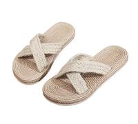 YDYAENIO Pantofole di Paglia Ciabatte di Paglia Intrecciata con Cinturino Incrociato da Donna, Sandali da Spiaggia in Corda di Canapa, Infradito, Due Cinturini di Paglia(COLOR2,37)