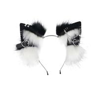 YDZYFFS 1 Fascia Per Capelli Con Orecchie Di Gatto, Copricapo Con Orecchie Pelose E Decorazioni A Forma Di Cuore E Catena In Metallo, Orecchie Da Teriano Punk Gotico, Fascia Per Capelli(White)
