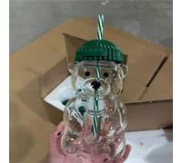 YDZYFFS 300ML Mug Divertenti - Tazze Colazione, 3D Tazza In Vetro Bear, Bicchiere In Vetro Borosilicato Con Coperchio E Cannuccia, Tazza Da Caffè Ghiacciato Riutilizzabile Per Tè Al Latte