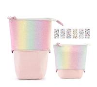 Yeahbo Astuccio Scuola Rosa con 3 Scomparti e 6 Pz Unicorno Adesivi per Elementare Bambina, Astuccio Portapenne Bambina Astuccio Piccolo Regalo di Compleanno per Ragazza Età 3 4 5 6 7 8 9 10 Anni