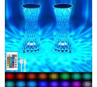 YeahBoom 2 lampade da tavolo a LED in cristallo, 2000 mAh, 16 colori, touch screen, dimmerabili con telecomando, luce notturna RGB per camera da letto, soggiorno