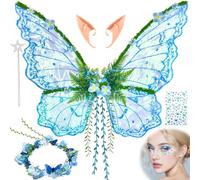 YeahBoom Ali da Fata a Forma di Farfalla,Ali da Fata per Adulti e Bambini,Ali di Farfalla con Orecchie da Elfo,Cerchietto da Fata e Bacchette di Fata a Stella,Costume da ala Per Feste a Tema Carnevale