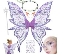 YeahBoom Ali da Fata a Forma di Farfalla,Ali da Fata per Adulti e Bambini,Ali di Farfalla con Orecchie da Elfo,Cerchietto da Fata e Bacchette di Fata a Stella,Costume da ala Per Feste a Tema Carnevale