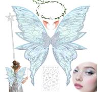 YeahBoom Ali da Fata a Forma di Farfalla,Ali da Fata per Adulti e Bambini,Ali di Farfalla con Orecchie da Elfo,Cerchietto da Fata e Bacchette di Fata a Stella,Costume da ala Per Feste a Tema Carnevale