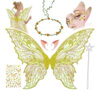 YeahBoom Ali da Fata a Forma di Farfalla,Ali da Fata per Adulti e Bambini,Ali di Farfalla con Orecchie da Elfo,Cerchietto da Fata e Bacchette di Fata a Stella,Costume da ala Per Feste a Tema Carnevale