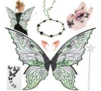 YeahBoom Ali da Fata a Forma di Farfalla,Ali da Fata per Adulti e Bambini,Ali di Farfalla con Orecchie da Elfo,Cerchietto da Fata e Bacchette di Fata a Stella,Costume da ala Per Feste a Tema Carnevale