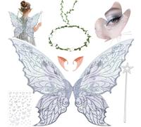 YeahBoom Ali da Fata a Forma di Farfalla,Ali da Fata per Adulti e Bambini,Ali di Farfalla con Orecchie da Elfo,Cerchietto da Fata e Bacchette di Fata a Stella,Costume da ala Per Feste a Tema Carnevale