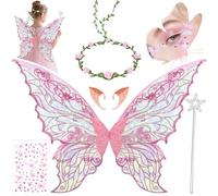 YeahBoom Ali da Fata a Forma di Farfalla,Ali da Fata per Adulti e Bambini,Ali di Farfalla con Orecchie da Elfo,Cerchietto da Fata e Bacchette di Fata a Stella,Costume da ala Per Feste a Tema Carnevale