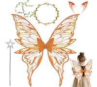 YeahBoom Ali da Fata a Forma di Farfalla,Ali di Farfalla con Orecchie da Elfo,Ali da Fata per Adulti e Bambini,Cerchietto da Fata e Bacchette di Fata a Stella,Festa a Tema e Gioco di Ruolo