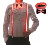 YeahBoom Bretelle LED e papillon da uomo fosforescenti,bretelle luminose a LED,per festival musicale,festa in costume di Halloween, rave party,Natale,forniture per feste al neon fosforescenti