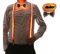 YeahBoom Bretelle LED e papillon da uomo fosforescenti,bretelle luminose a LED,per festival musicale,festa in costume di Halloween, rave party,Natale,forniture per feste al neon fosforescenti