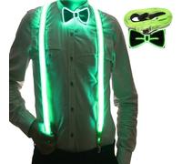 YeahBoom Bretelle LED e papillon da uomo fosforescenti,bretelle luminose a LED,per festival musicale,festa in costume di Halloween, rave party,Natale,forniture per feste al neon fosforescenti