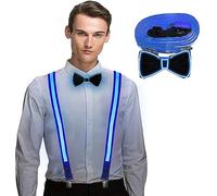 YeahBoom Bretelle LED e papillon da uomo fosforescenti,bretelle luminose a LED,per festival musicale,festa in costume di Halloween, rave party,Natale,forniture per feste al neon fosforescenti
