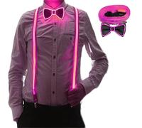 YeahBoom Bretelle LED e papillon da uomo fosforescenti,bretelle luminose a LED,per festival musicale,festa in costume di Halloween, rave party,Natale,forniture per feste al neon fosforescenti