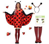 YeahBoom Costume Coccinella, Rosso Costume Coccinella per Donna con Cerchietto, Costume di Coccinella per Adulti, Costumi Coccinella Regalo per Carnevale Halloween Cosplay la Fiesta