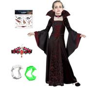 YeahBoom Costume Halloween Vampira Bambina, Vestito Da Vampiro Bambina con Collana, Costume da Vampiro Gotico per Halloween, Costume Vampirina Bambino per Carnevale Vampire Cosplay (1.6m)