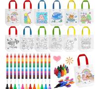 YeahBoom Kit Sacche da Colorare Borsette da Bambino, 12 pezzi Pastelli a Cera impilabili, Matite Colorate Impilabili