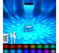 YeahBoom Lampada da tavolo a LED in cristallo, 2000 mAh, 16 colori, touch screen, dimmerabile, con telecomando, luce notturna RGB per camera da letto, soggiorno