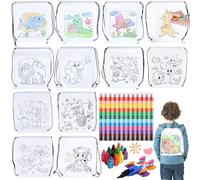 YeahBoom Sacchetti di stoffa da dipingere, set da 12 pezzi, con pastelli a cera in 12 colori, graffiti fai da te, non tessuto