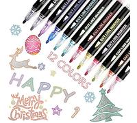 YeahBoom Set di Penne per Contorni, 12 Colori Glitterate a Doppia Linea, Pennarello Magico Metallico per Pittura, Carta Regalo