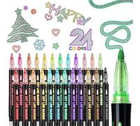 YeahBoom Set di Penne per Contorni, 24 Colori di Penne Glitterate a Doppia Linea, Pennarello Magico Metallico per Pittura, Carta Regalo