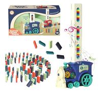 YeahBoom Treno del Domino,Treno Domino Automatico,con Luci e Musica,Divertente Trenos Elettrico per Adulti,Blocchi da Costruzione per Adulti,Giocattolo Educativo Regalo per Adultis (Attrezzatura blu)