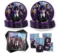YeahBoom Wednesday - Set di 50 stoviglie per feste, decorazione di compleanno, festa di compleanno per bambini, con piatto di carta